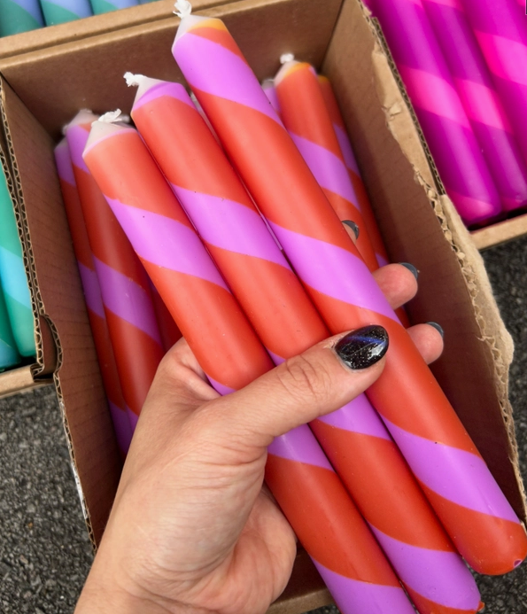 Pink Stripe Set of two Candles