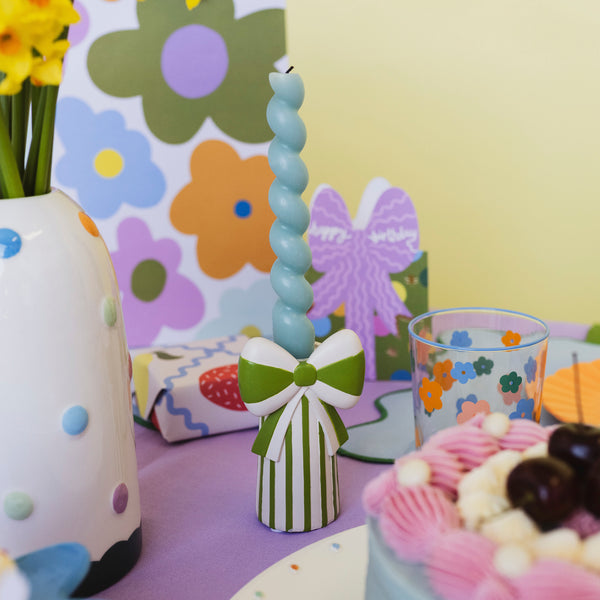 Raspberry Blossom Set of 2 Candlestick Holders With Bow