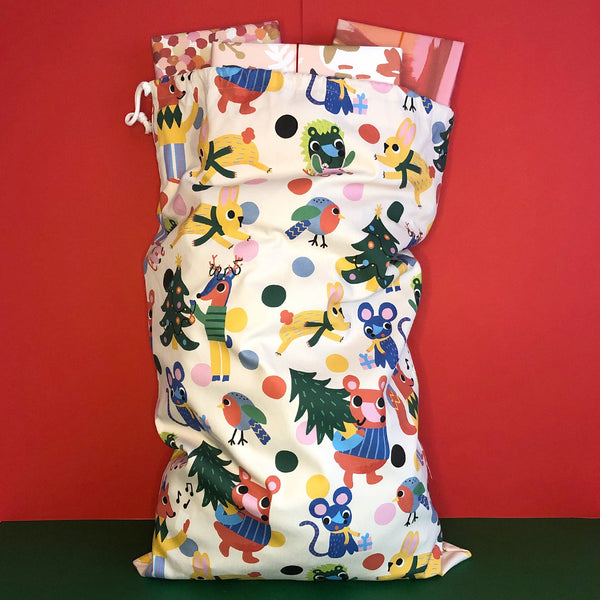 Christmas Present Sack with Colourful Animal Characters