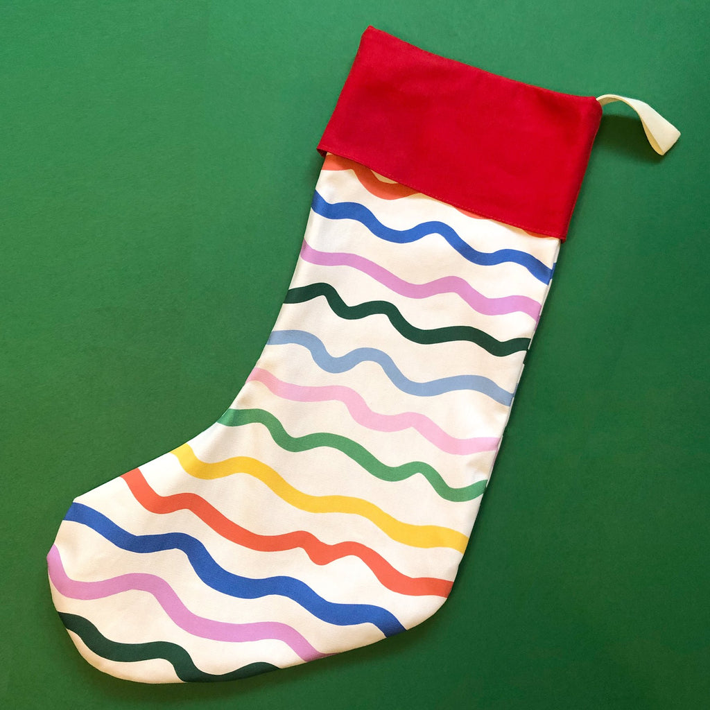 Christmas Stocking with Colourful Rainbow Squiggles
