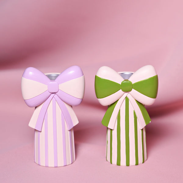 Raspberry Blossom Set of 2 Candlestick Holders With Bow