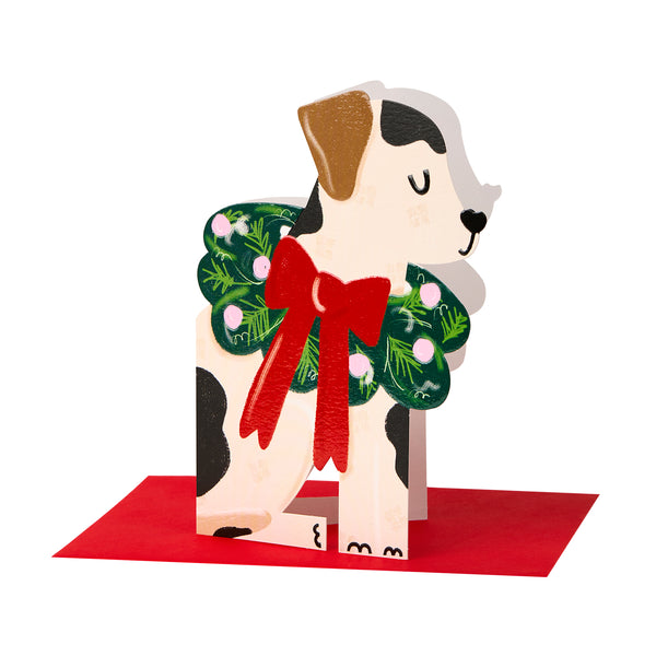 Black & white dog with wreath
