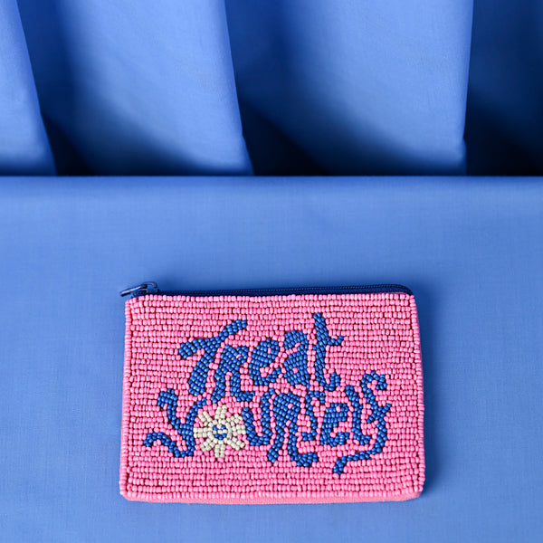 Raspberry Blossom Beaded Coin Purse - "Treat Yourself"