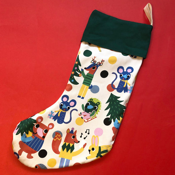 Christmas Stocking with Cute Animal Illustrations