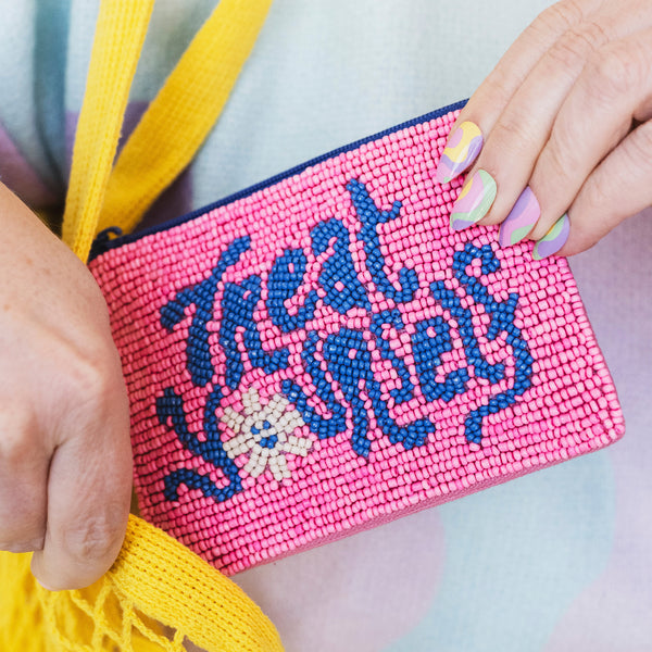 Raspberry Blossom Beaded Coin Purse - "Treat Yourself"