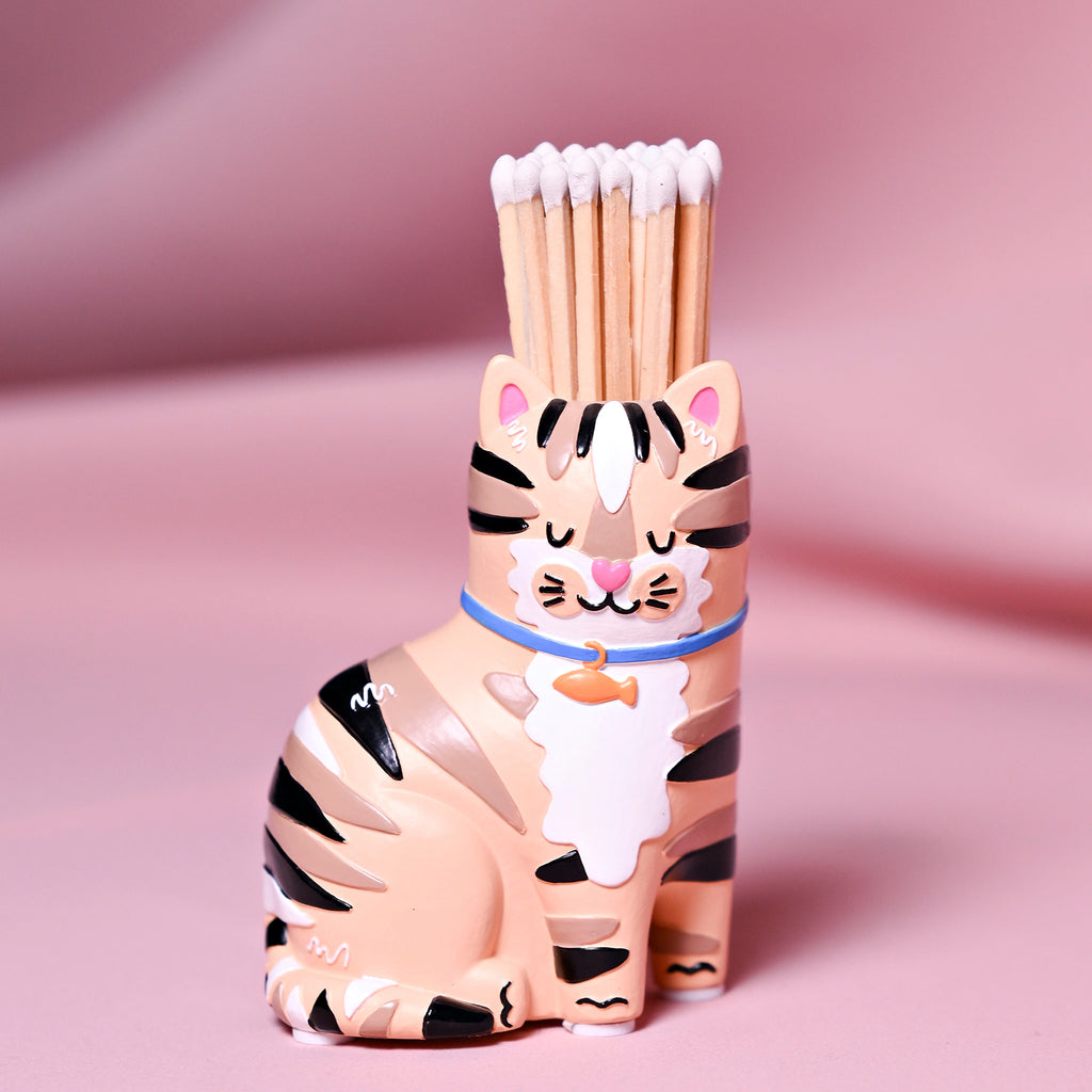 Raspberry Blossom Matchstick Holder - Cat