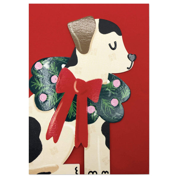 Black & white dog with wreath