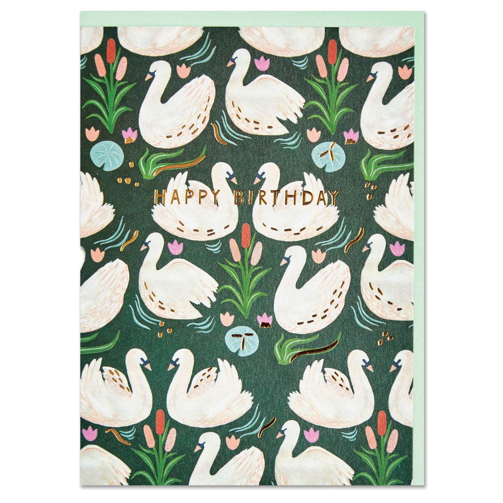 Elegant swan pattern 'Happy Birthday' card product shot